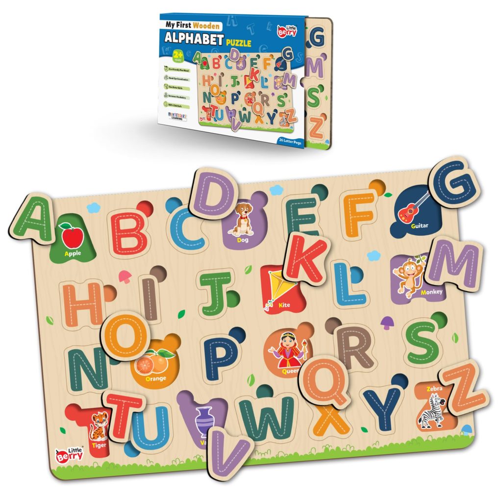Little Berry My First Wooden Alphabet Puzzle, 26 Letter Pegs bookwalas